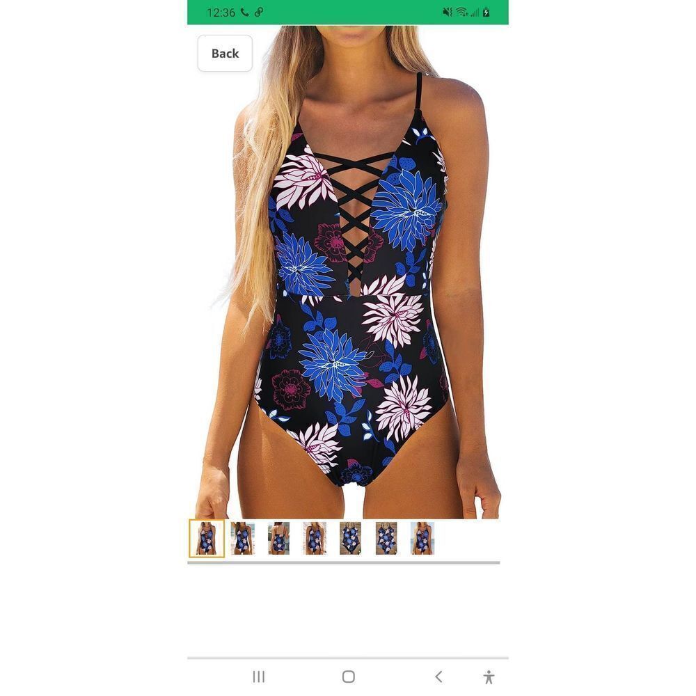 New Small Binlowis Sexy Plunging Criss Cross One-Piece Swimsuit Bathing Suit NWT